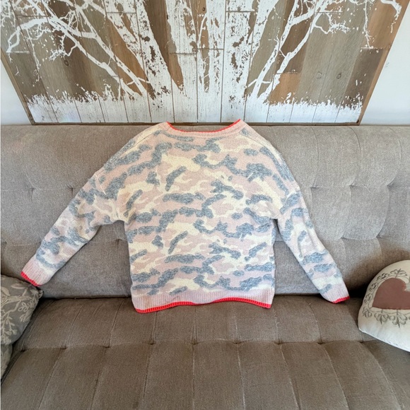 Anthropologie Camouflage Sweater with Coral Trim - Picture 2 of 4